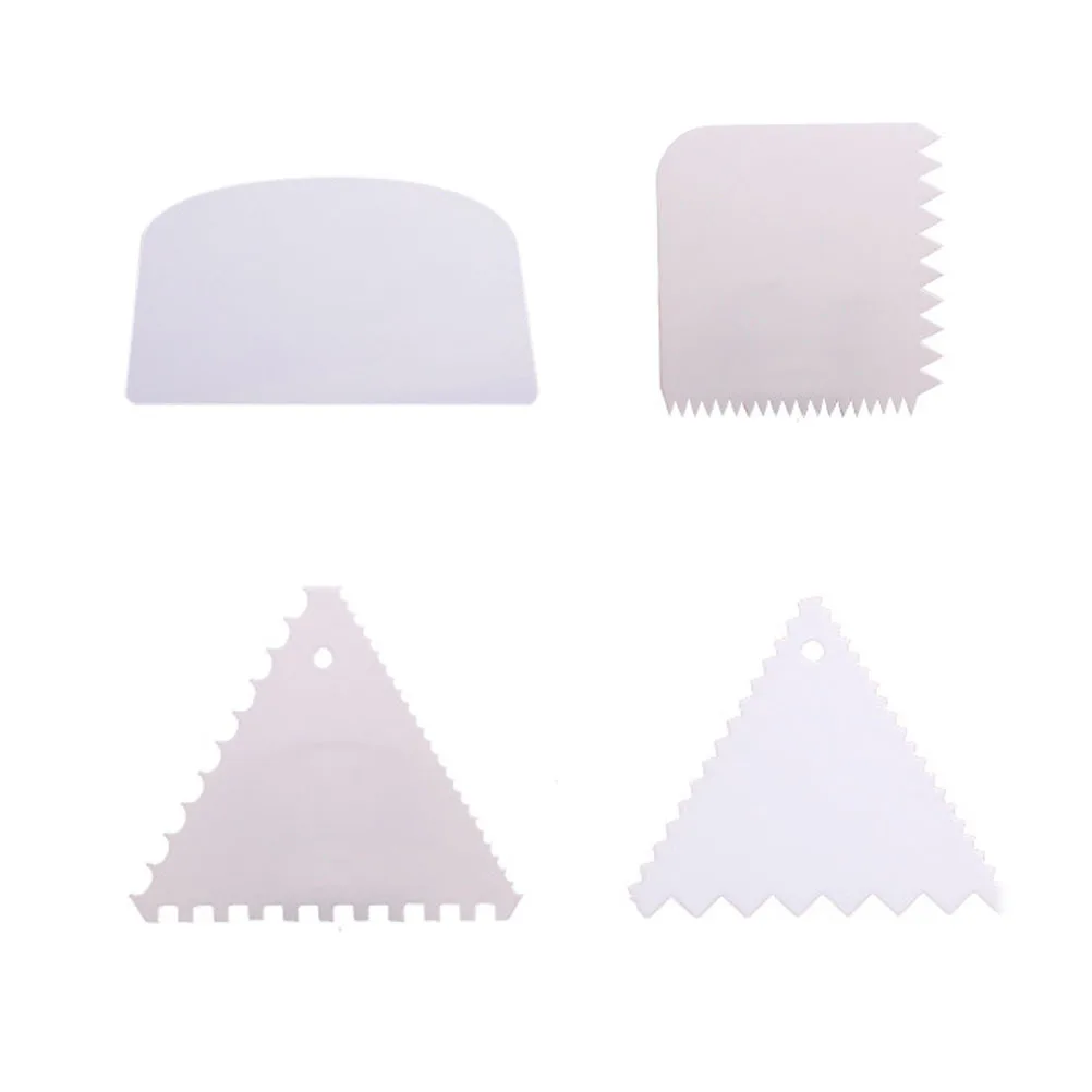 4pcs Set White Plastic Baking Tool For Fondant Icing Smoother Decorating Comb Smooth Triangular Round Edge Scraper Set