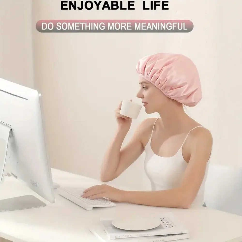 Touca de banho de camada tripla para mulheres, grande, forrada de terry, capa de cabelo grosso, touca de banho para viagem, cinza, macia, elástica