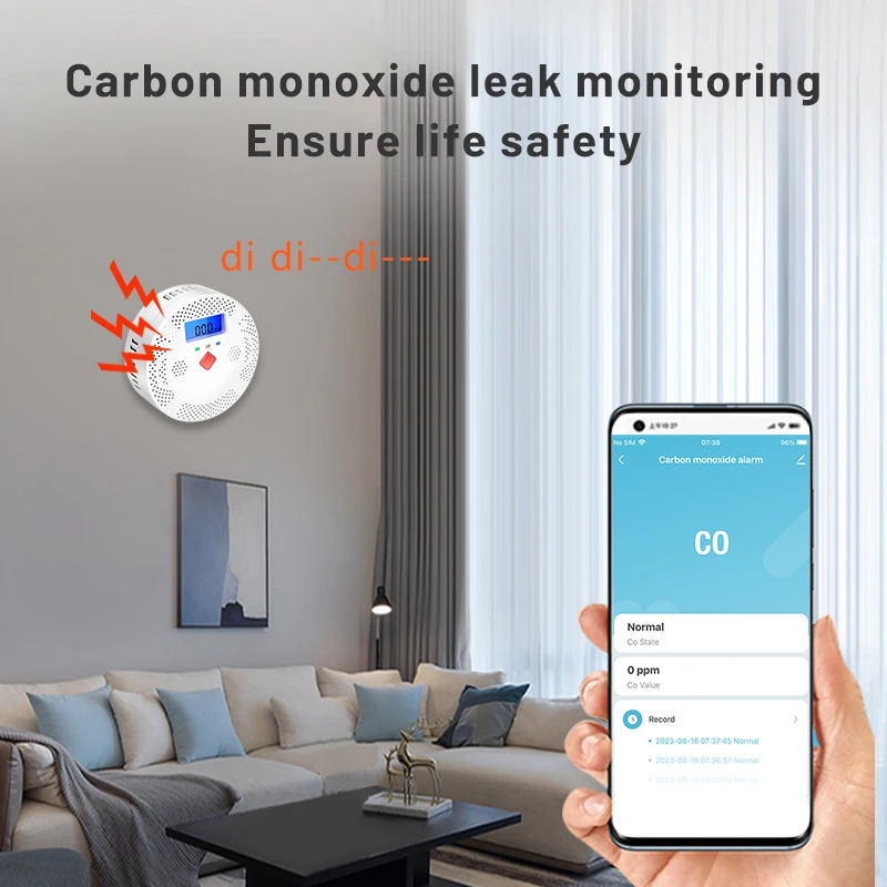 Tuya WiFi Smart Carbon Monoxide Detector Alarm 85dB Sound Warning LCD Digital Display Home Indoor CO Sensor Poisoning Siren