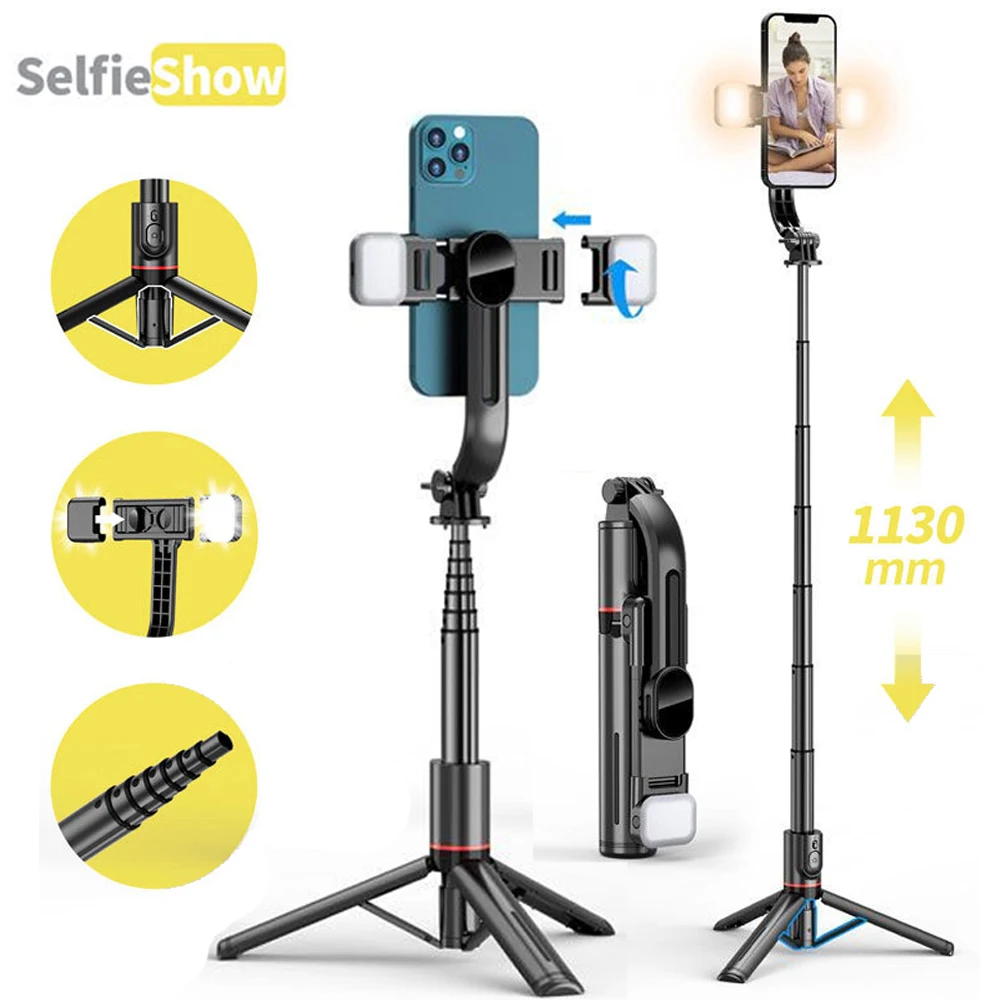 Upgraded Tripod Selfie Stick with 2 Fill Light 1130mm Phone Tripod with Remote Shutter for Android IOS Smartphone