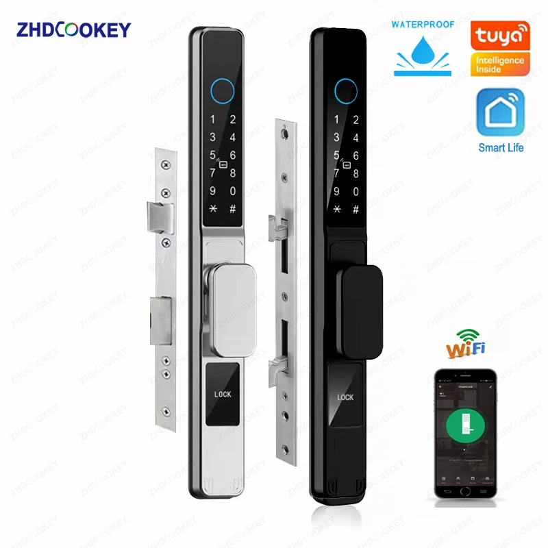 Smart WiFi Door Lock Waterproof Fingerprint Password RFID Card Tuya Smart Life APP Control Security Key Entry Sliding Door Locks