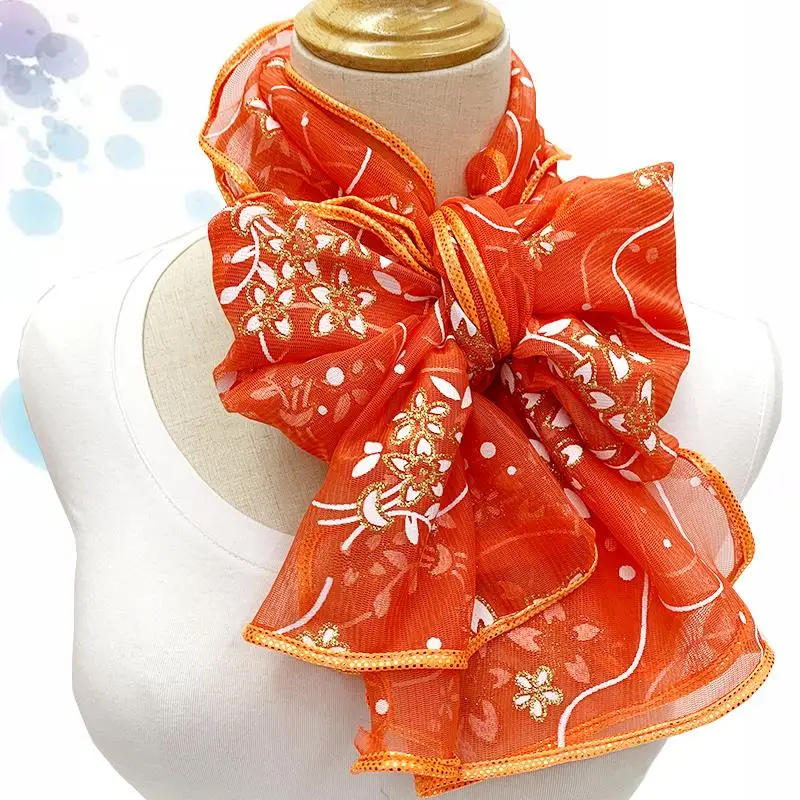 Lace Scarf Women Lightweight Hijab Elegant 2024 Print Silk Neckerchief Shawl Wraps Headband Handle Hair Accessories Bandana