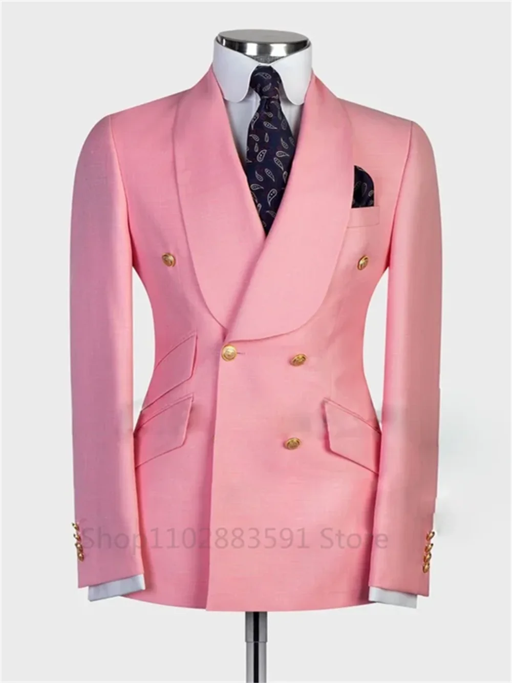 1 Pieces Slim Fit Blazer Wide Shawl Lapel Luxury Men Suit Custom Made Tuxedo Gold Button