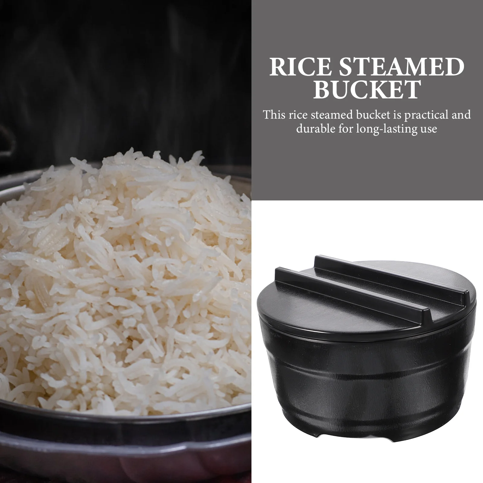 

1 set 1 Set Of Wooden Steamed Rice Bucket Stainless Steel Kitchen Rice Container With Lid Smooth Surface Multi-Function Steaming