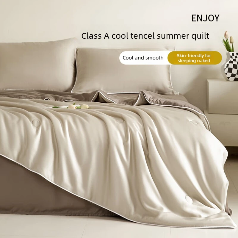 Washable A Class Lyocell Tencel Summer Cooling Quilt Breathable Wear Resistant Ice Silk Air Conditioned Quilt Four Piece Set