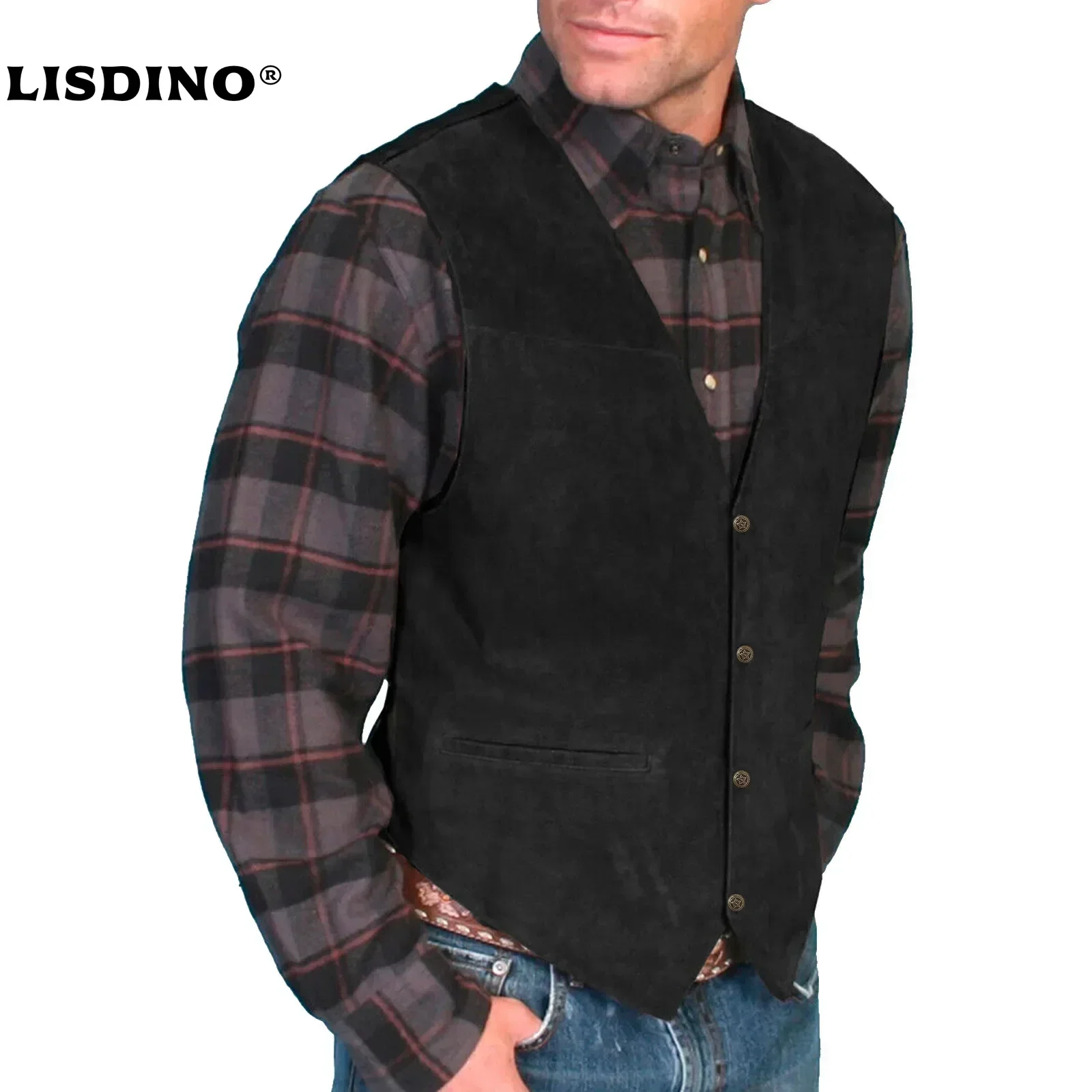 الرجال سترة جلدية الخامس الرقبة واحدة الصدر الغربية أكمام الرجال صدرية دراجة نارية السائق سترة جلدية نادي المروحية سترة #1