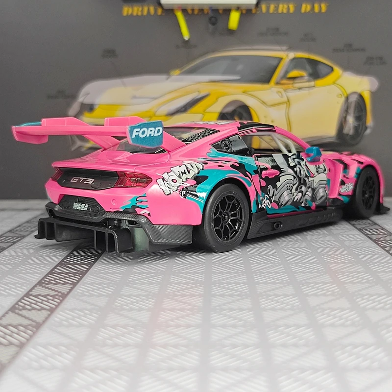 CCA 1:24 Ford Mustang GT3 alloy car model door and hood can be opened has sound and lighting functions suitable for collection view 3