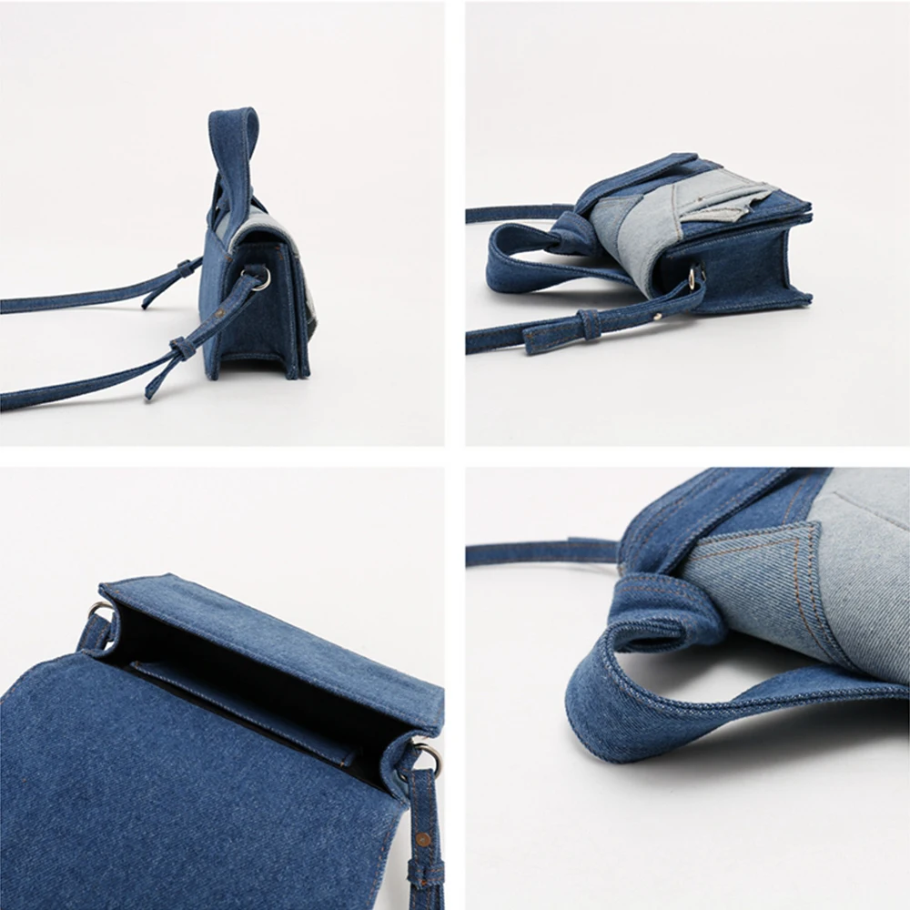 Moda Denim kadın tasarımcı çantaları lüks Patchwork kadınlar için omuzdan askili çanta markalar tuval Crossbody çanta kare alışveriş çantası