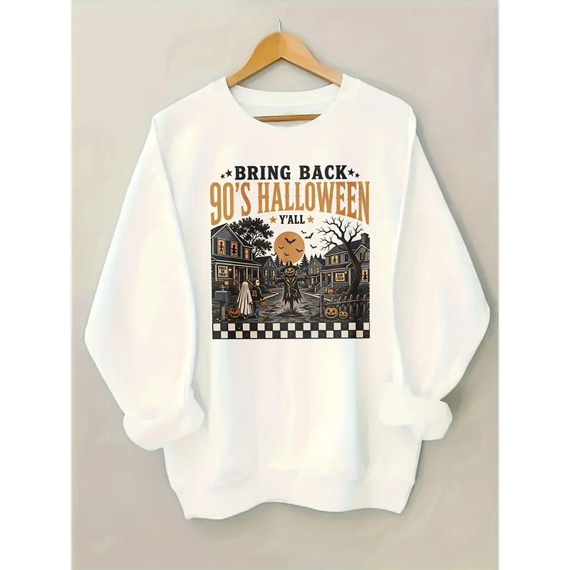 Picture 4: Summer Retro90Halloween of the Year，Pumpkin bat print,Women's round neck hoodie,Halloween,Casual everyday life,Women's Top