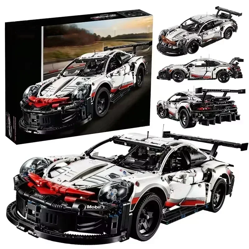 1580 Pcs 1:10 Mounted Building Blocks Compatible 42096 Electric Sports Car Model Remote Control with Lighting DIY Birthday Gifts