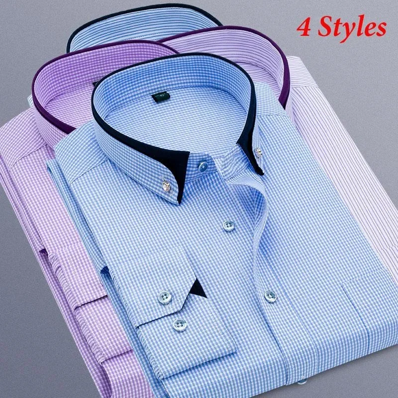 

High Quality Men's Plaid / Striped Business Shirt Long Sleeve Casual Cotton Shirt Formal Dress Shirts Classic Shirt