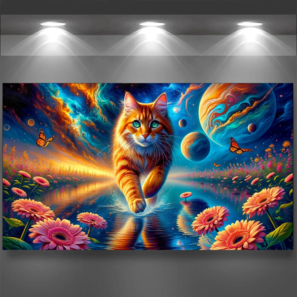 

Алмазная вышивка «Лунный фантастический мир» с кошкой - Набор для вышивания круглыми алмазами, мозаика, вышивка крестом для домашнего декора, пейзаж, DIY-поделка