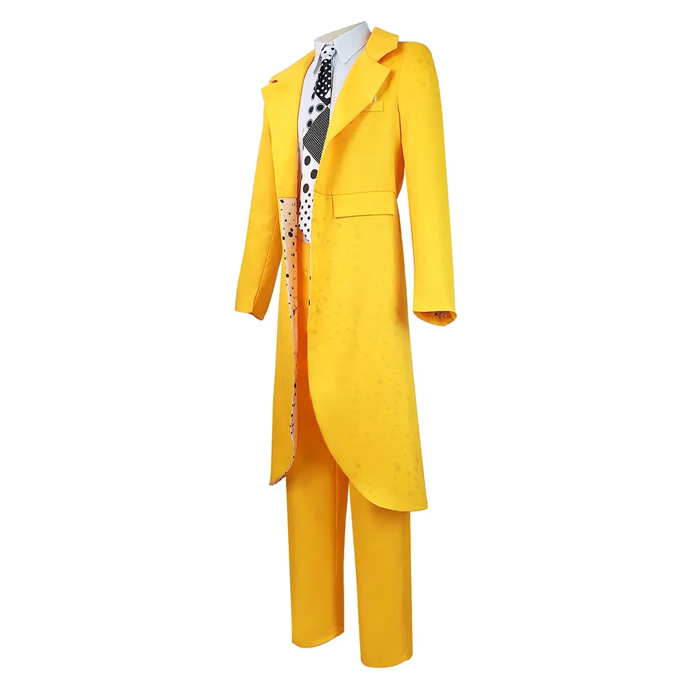 Movie The Mask Cos Jim Carrey Cosplay Costume Outfits Mask Yellow Clothes Outfits For Men Roleplay Halloween Carnival Party Suit