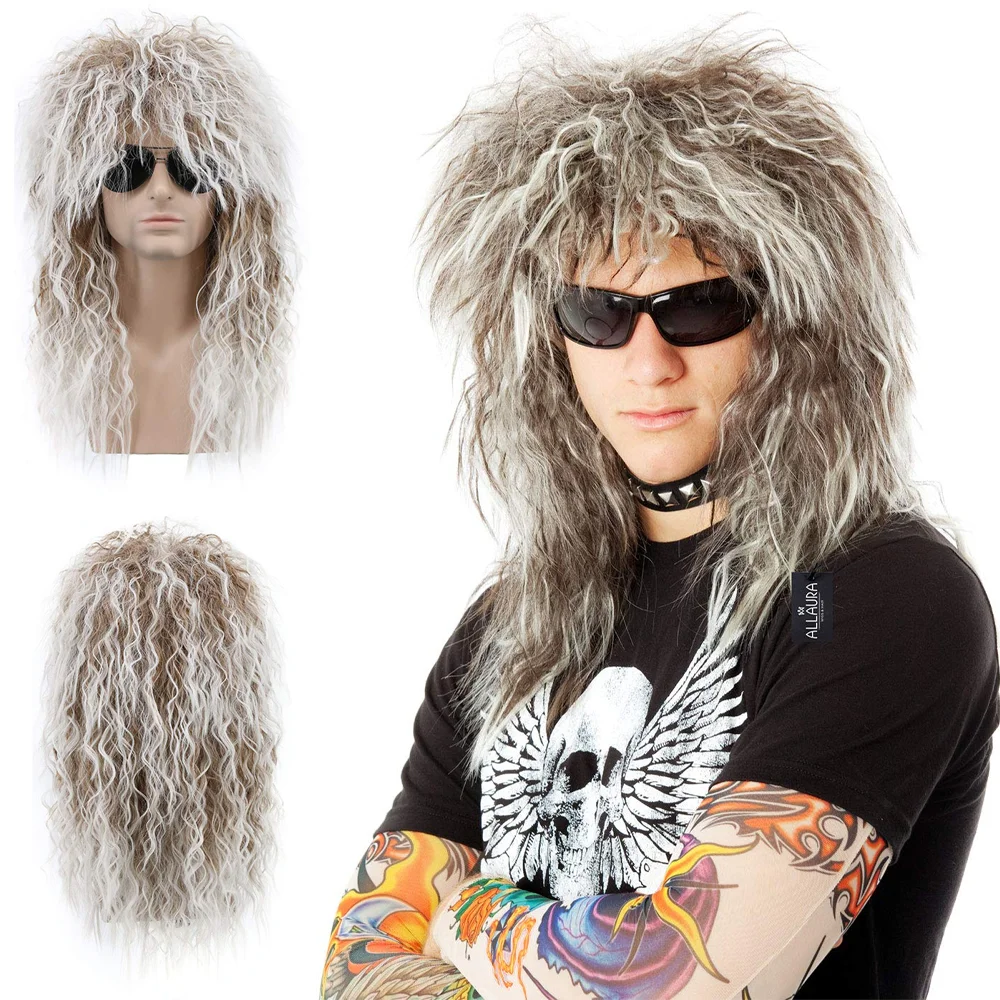 شعر ريترو بانك الاصطناعي المجعد من السبعينيات والثمانينيات، مناسب لكل من الرجال والنساء، شعر مستعار ديسكو روك للعب الأدوار اليومي للحفلات