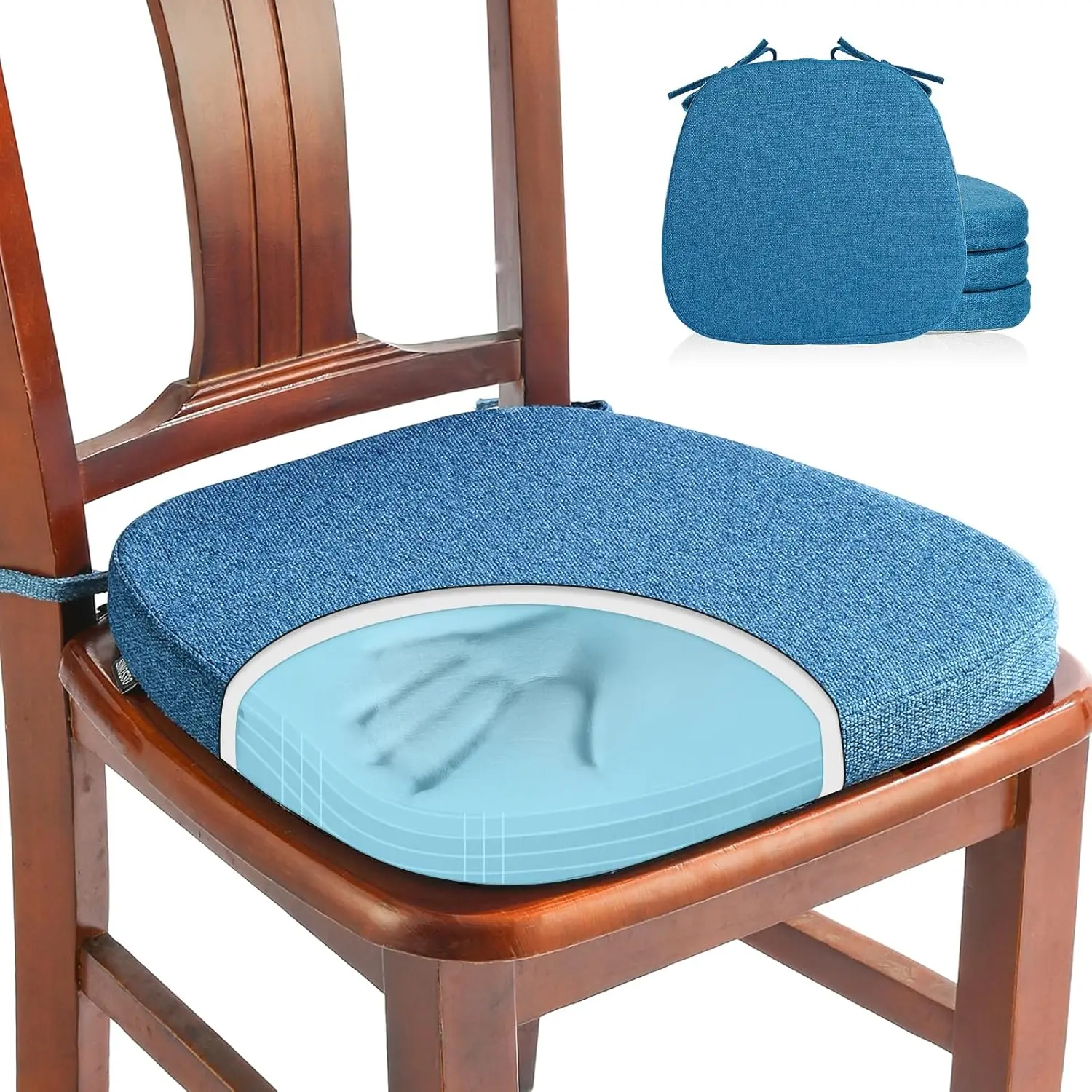 

4 Pa Memory Foam Chair Cushions For Dining Chairs, Friendly Woven Fabric 16"" U-Shape Comfortable Kitchen Chair Pads, Removable