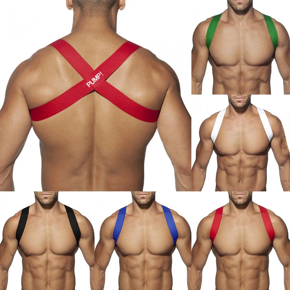 Imbracatura con fascia elastica da uomo Spalline sexy Fasciatura sul petto Cintura con scollo all'americana muscolare Clubwear Party Costume vuoto Tuta da uomo