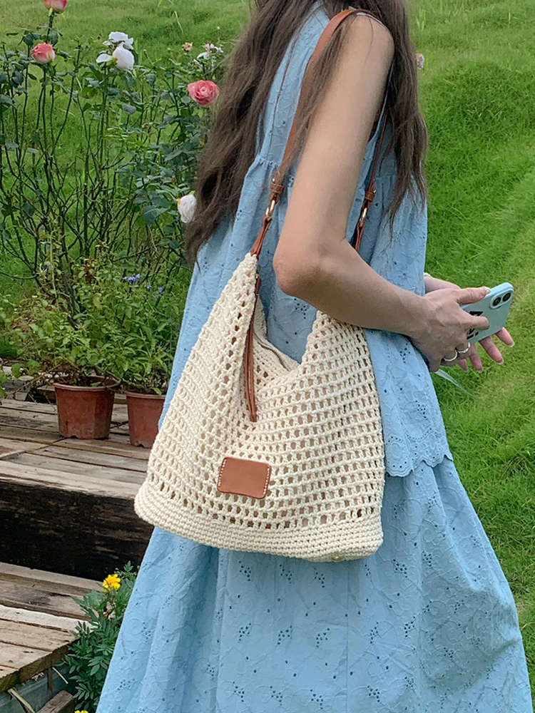 

Новинка 2023 года, летняя тканая сумка для пляжного отдыха, путешествий, пляжная сумка, модная полая сумка на плечо, сумка подмышки, повседневная женская сумка для поездок на работу