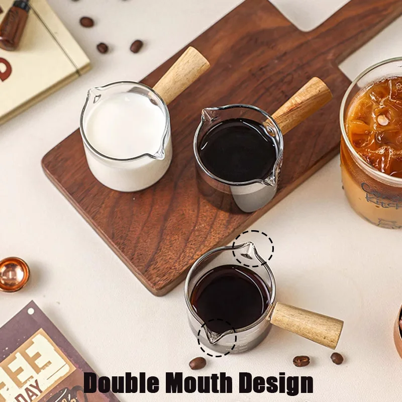

1Pc Premium Modern Glass Coffee Measurement Cup Wooden Handle Precise Ounce Scale Milk Froth Jug Coffee Supplie Coffee Cup Set