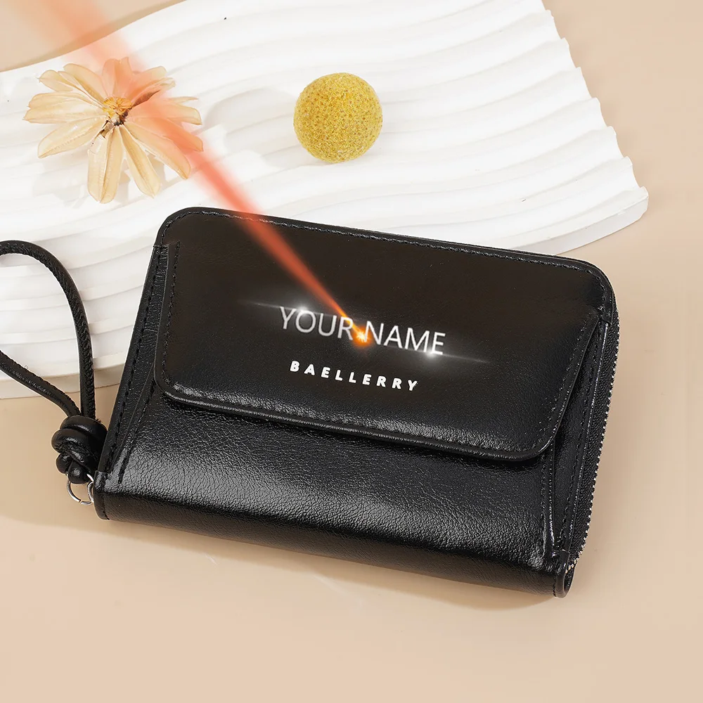 

New Name Engraving Women Short Wallet Zipper Card Bag Female Purse Coin Pocket Card Holder High Quality Simple Wallet For Women