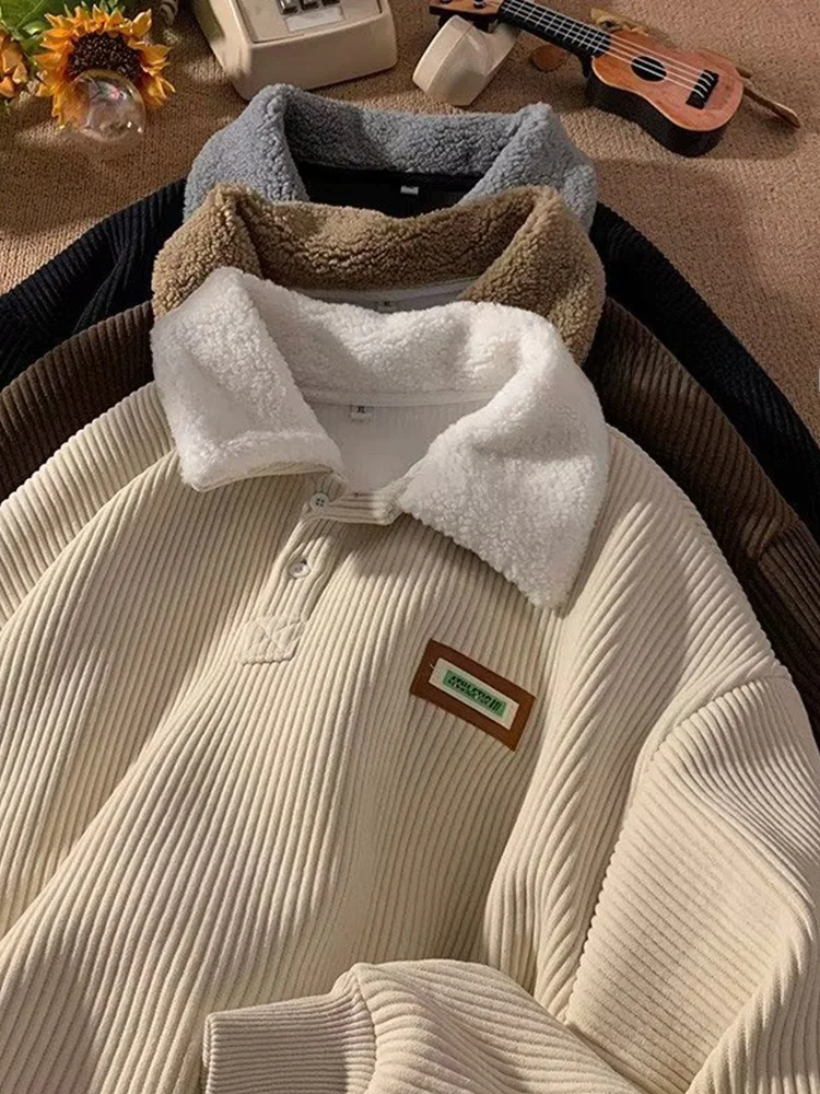 سترة رجالية بياقة من قماش الكوردروي، سميكة ودافئة للخريف والشتاء، فضفاضة بأسلوب ياباني عتيق متعدد الاستخدامات #4