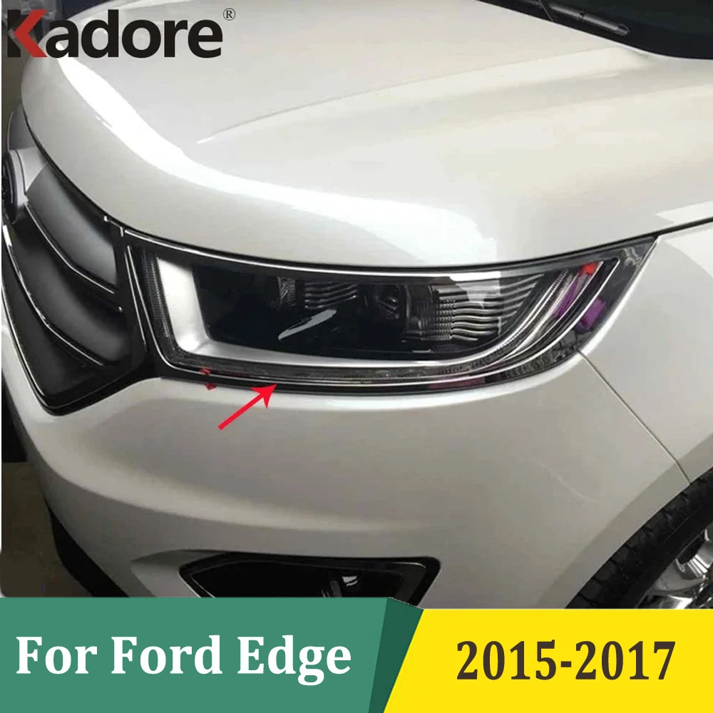 For Ford Edge 2015 2016 2017 Chrome Headlight Cover Front Head Light Lamp Trim Frame Sticker Styling Car Accessories