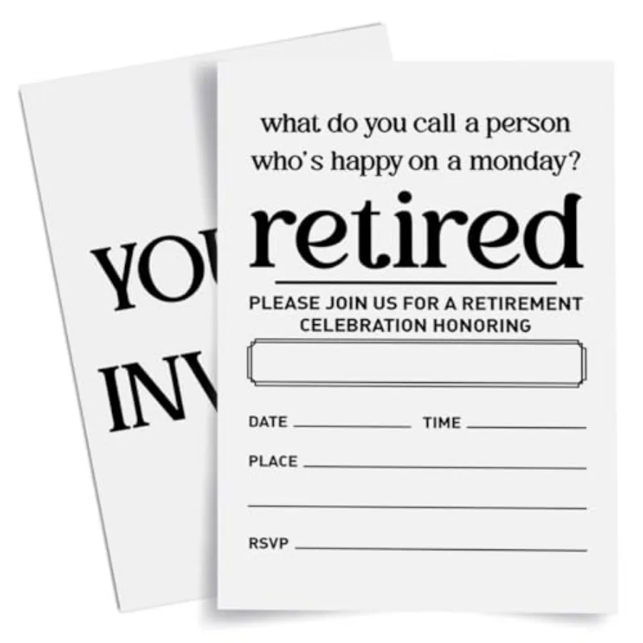 Funny Retirement Party Invitations for Women Men, Retirement Party Invite Cards, 20 Invites with Envelopes 4