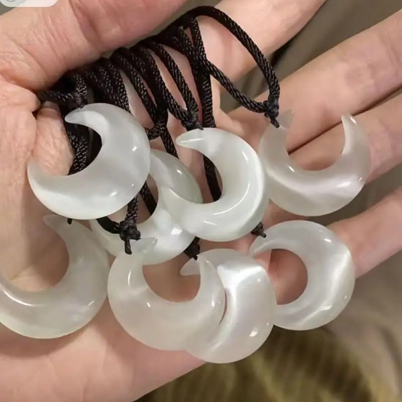 E15E Crystal Pendant Necklace Adjustable Simple Black Rope Choker