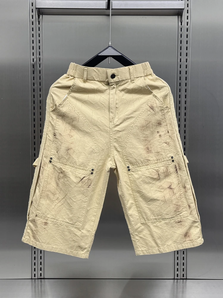 

Мужская летняя тонкая свободная рабочая одежда с заклепками в американском стиле High Street, дышащая, легкая, удобная