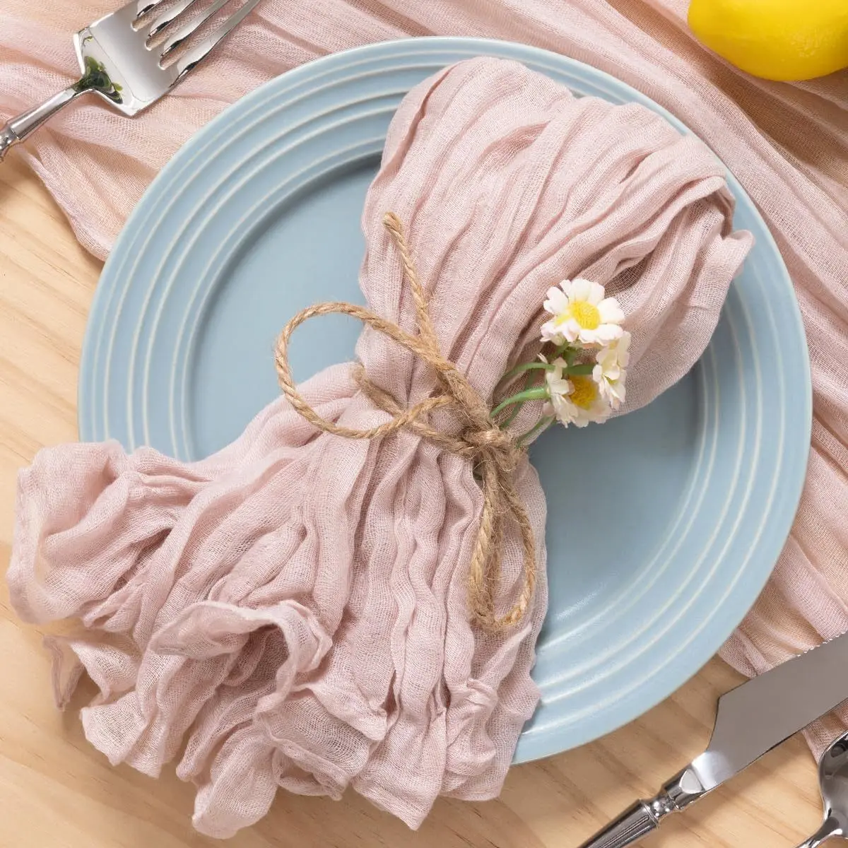 100 PCS Gauze Cheesecloth Napkins 20 x 20 Inch Rustic Boho Soft Cotton Table Napkins Wrinkled Linen Cheese Cloth