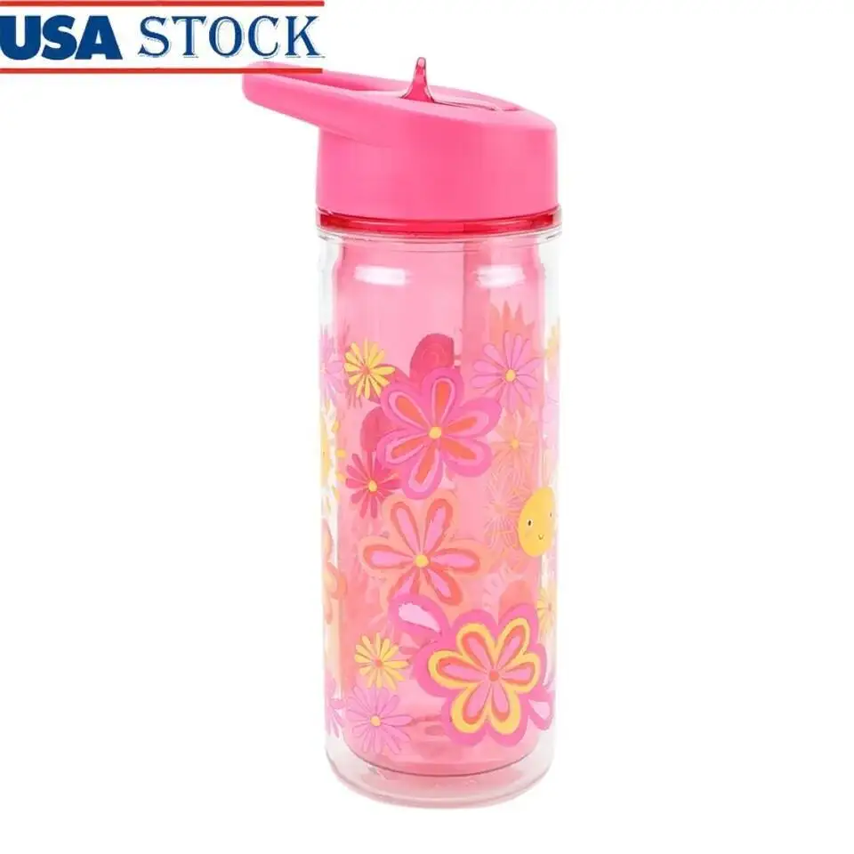 

14Oz Insulated Water Bottle Kids BPA Free Double Wall With Lid Straw Dishwasher Safe Perfect School Sports Playdates