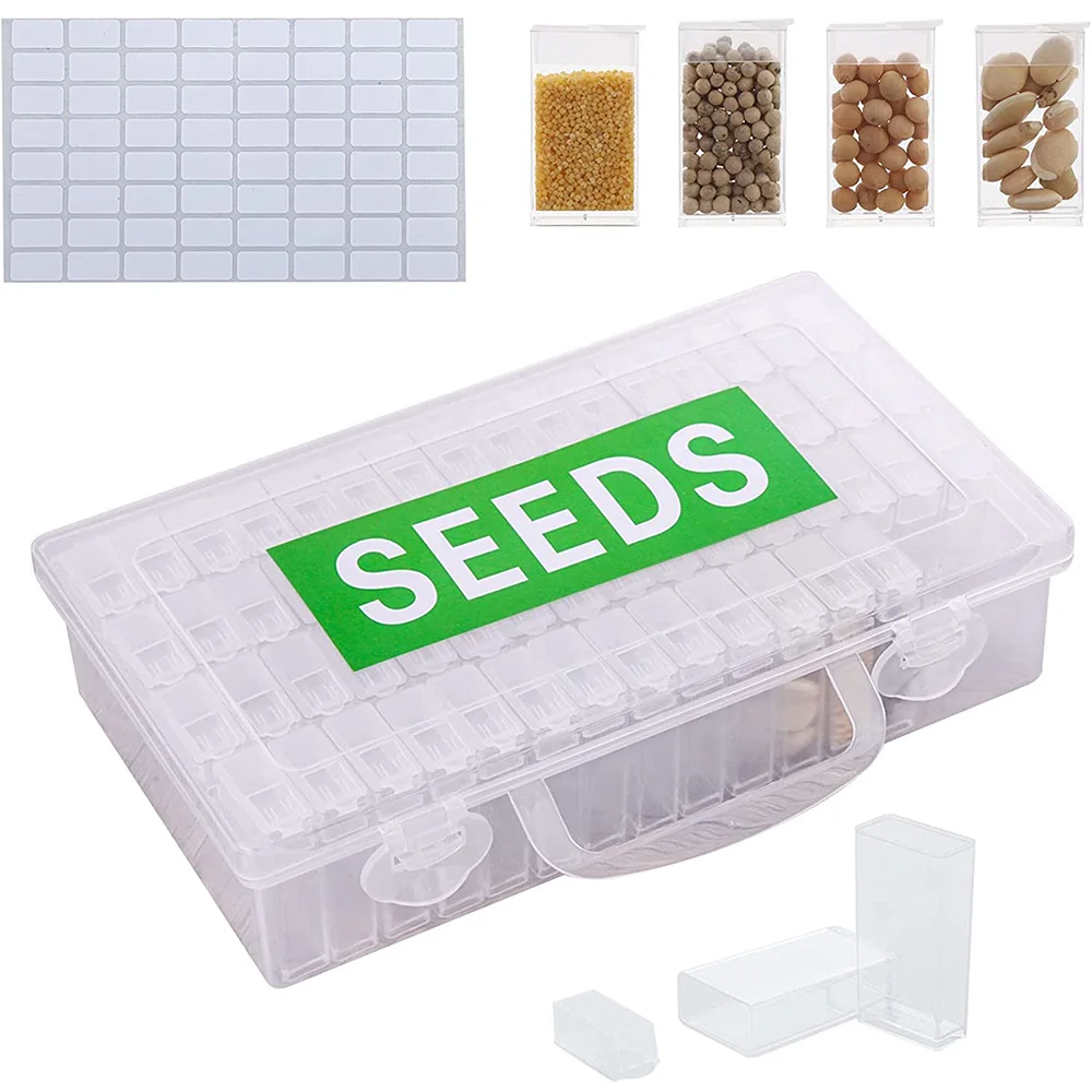 Plastic Seed Storage Box Reusable Slots Seed Storage Organizer with Label Stickers Multi-Purpose Diamond Embroidery Storage