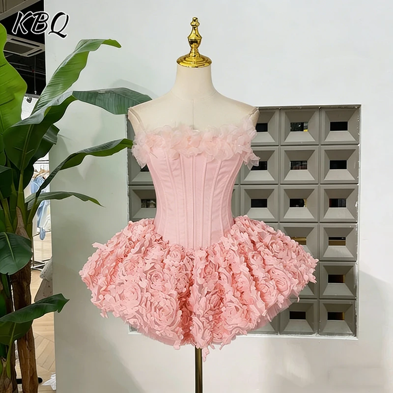 

KBQ Sweet Slimming Spliced Floral backless Mini Dresses for Women Strapless Sleeveless high waist Patchwork Ruffles Dress Female