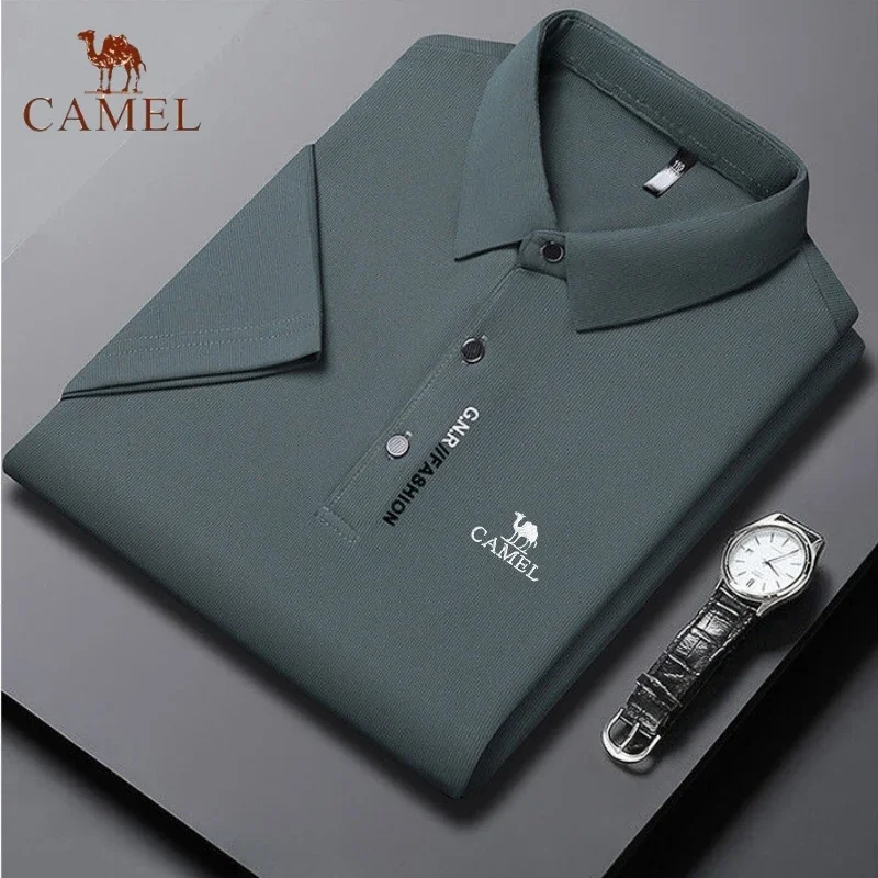 New Summer Embroidered CAMEL Silk Polo Shirt, High End Men\'s Fashion, Casual, Smooth, Comfortable and Breathable T-shirt Top