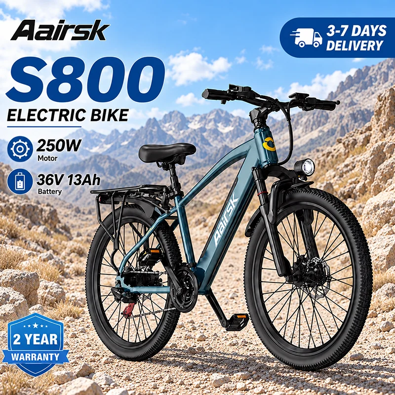 Bicicletta elettrica Aairsk S800, motore da 250 W, batteria al litio rimovibile da 36 V e 13 Ah, bicicletta elettrica con pneumatici da 26 pollici, ideale per adulti, per gli spostamenti in città, per