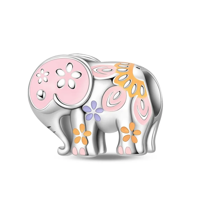 New 925 Sterling Silver Cartoon Printed Elephant Charms Bead Fit Original Bracelet DIY Women Engagement Jewelry Gift