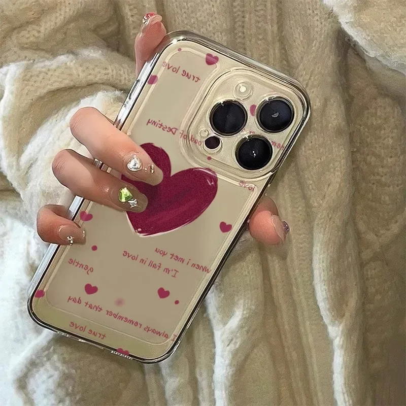 INS Colorful Love Heart Shaped Phone Case For iPhone 16 15 14 11 12 13 Pro Max Plus Mini XS XR 7 8 SE Smiling Clear Cover Fundas