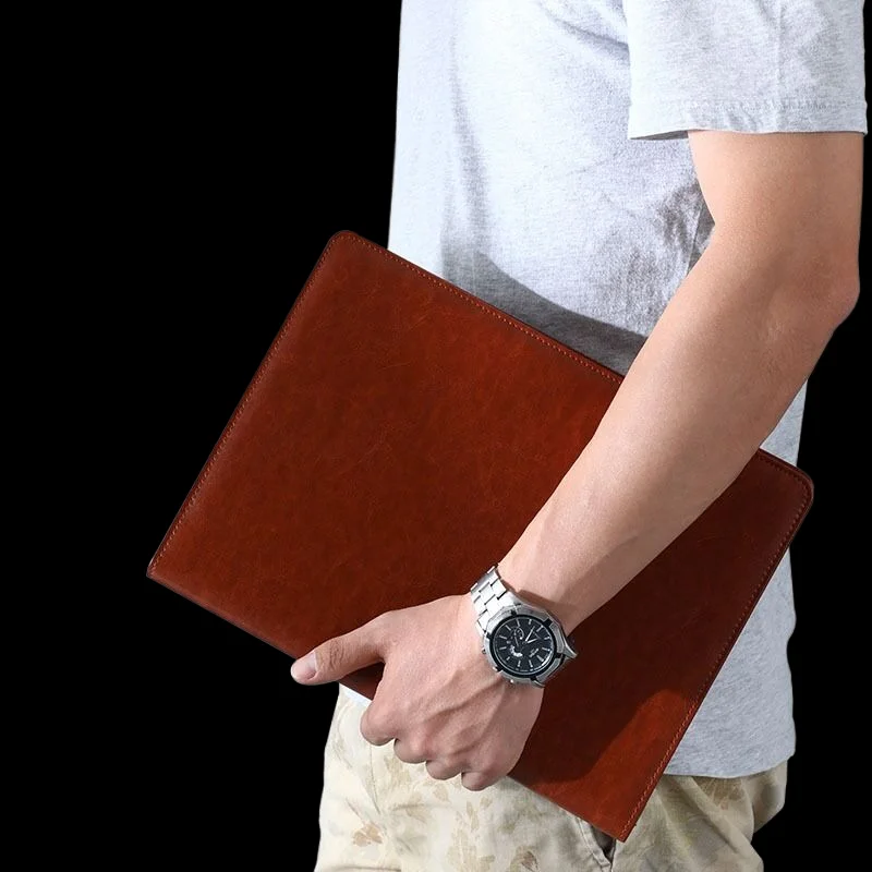 A4 Padfolio Portfolio Folder PU Leather for Man Paper Holder Organizer of Document Double Metal Clip Writing Board with Memo Pad