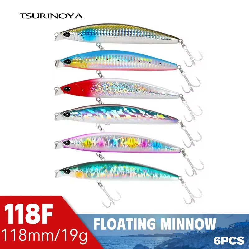 tsurinoya-floating-minnow-fishing-lure-set-6pcs-118mm-19g-shallow-range-118f-sea-pond-long-casting-artificial-fishing-baits