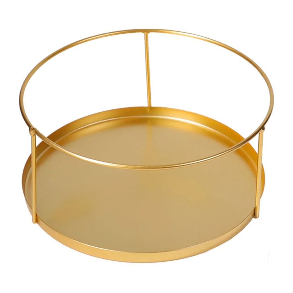 

Metal Jewelry Stand Round Storage Tray Golden Rustic Style Desktop Organizer Sundries Holder Keys Remote Control Display Plate