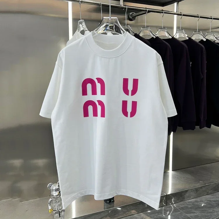 summer Miu wind short sleeve T-shirt pure cotton men and women chest letter printing loose fashion new fashion brand explosive