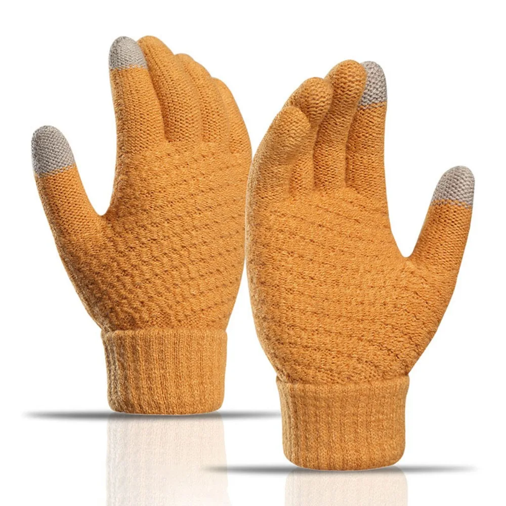 Fashion Thick Warm Winter Knitted Gloves Stretch Knit Full Finger Touch Screen Gloves Touch Screen Winter Mittens Student Use