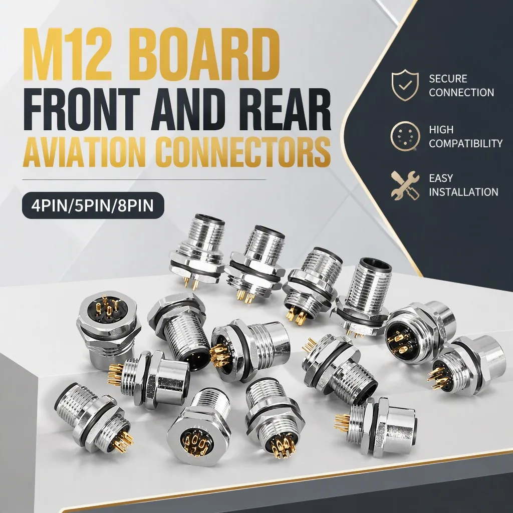 M12Connector 4 5 8Pin Waterproof Male Female Aviation Socket Front Back Installation Threaded Coupling Sensor Circular Connector