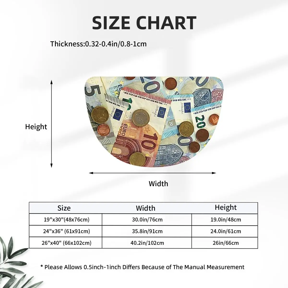 Euro Banknotes And Coins Soft Flannel Half Round Doormat Non Slip Bathroom Mat Absorbent Floor Carpet for Laundry Room Bathroom