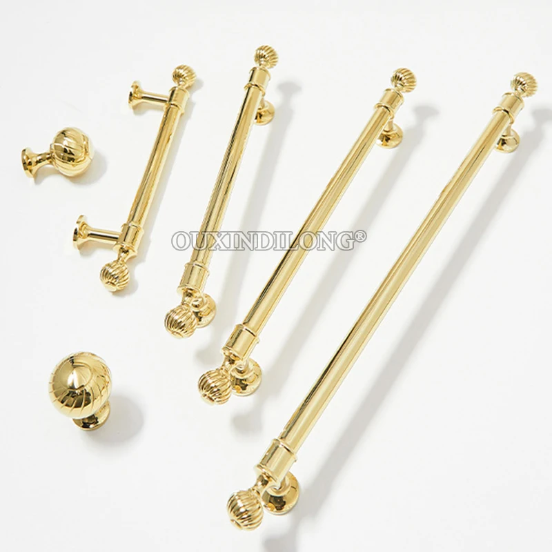 Exquisite 10PCS Solid Brass Furniture Pulls Handles Gold Drawer Knobs Cupboard Wardrobe Closet Dresser Wine Cabinet Pulls Knobs