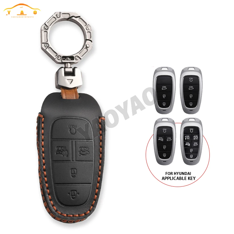 

NEW Genuine Leather Car Remote Key Case Fob Protector Cover For Hyundai Sonata Nexo NX4 IONIQ 5 Santafe Dn8 Keychain Accessories