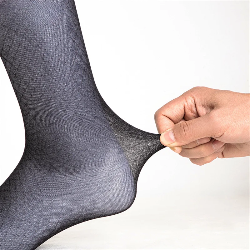 Men Mid Length Business Dress Stockings Ultra-thin Transparent Diamond Grid Stockings Japanese Nylon in Tube Socks Suit Socks