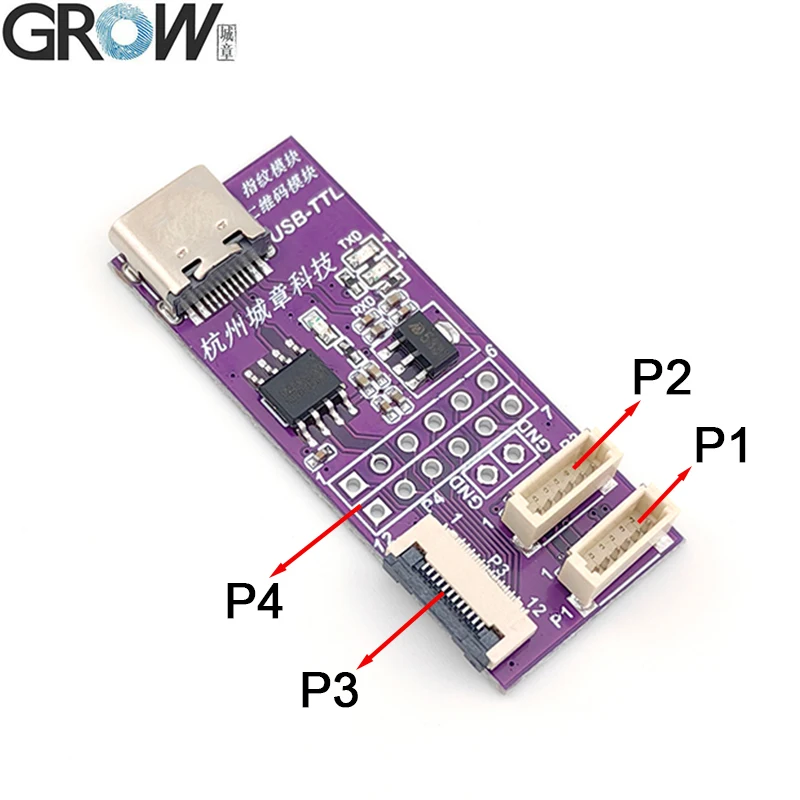 GROW USB-TTL Converter Board For Fingerprint Module/Barcode Scanner Easy Testing Adopts CH340N Chip Type C Interface