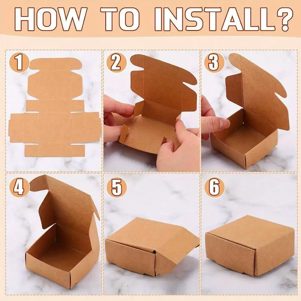 50pcs Mini Cardboard Boxes, Jewelry Boxes Packaging, Brown Kraft Boxes for Ring Earrings, Multipurpose Boutique Packing