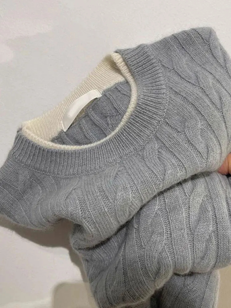 Chic Comfortable Long Sve Knitted Sweater Fake Two-Piece Casual Design Spring Autumn Winter Lazy Sle Faionable Twist