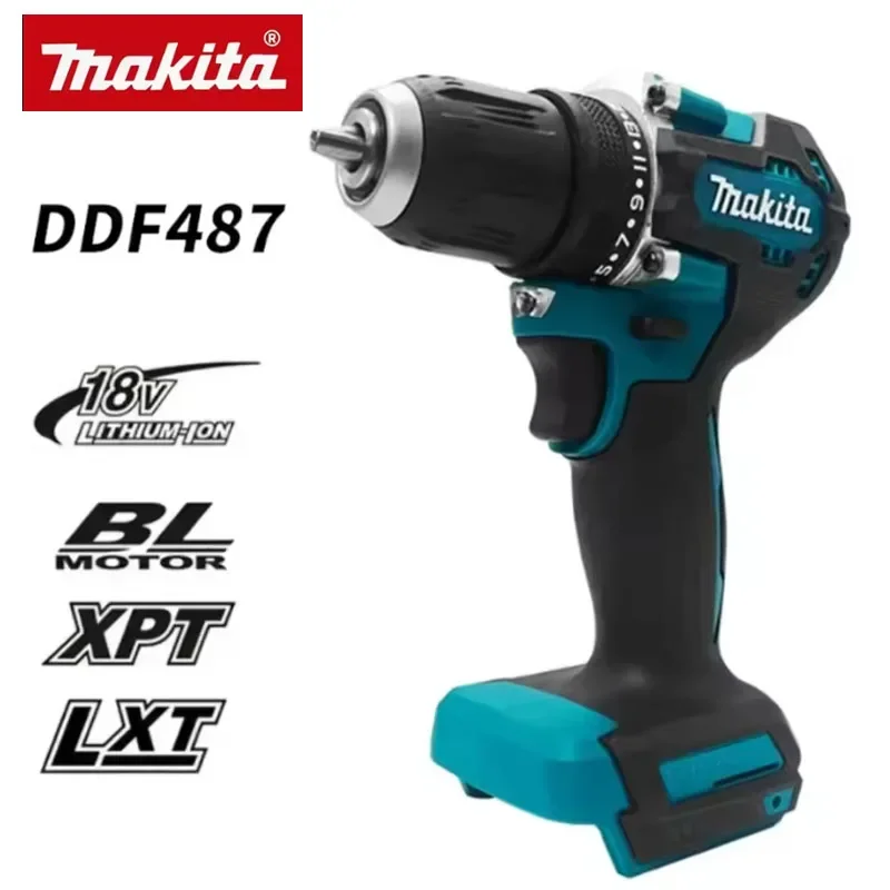 Makita DDF487 Furadeira de impacto elétrica recarregável de lítio sem escova, chave de fenda de grande torque para bateria de 18V